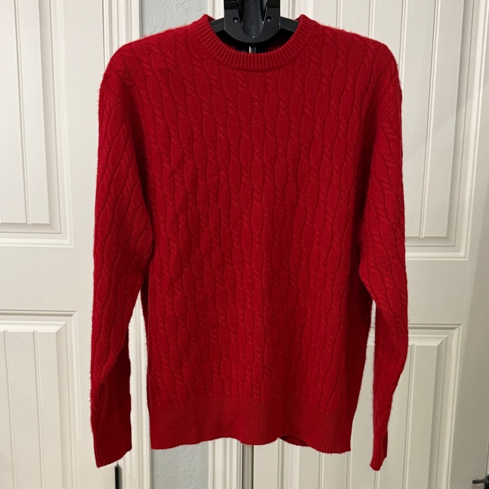 Neiman Marcus Vibrant Red Cashmere Crewneck Sweater